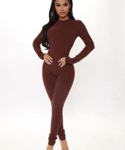 Fashion Nova Maribel Snatched Jumpsuit - Chestnut New Today