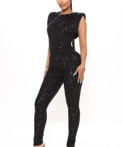 Fashion Nova Sparkle And Snatched Shoulder Pad Jumpsuit - Black