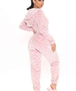 Fashion Nob Cozy Leopard PJ Jumpsuit Onesie - Pink Sleepwear & Robes