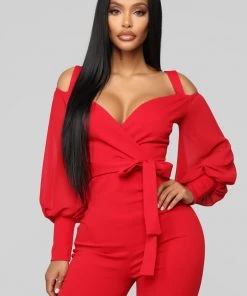 Fashion Nova Falling For Your Charm Jumpsuit - Red