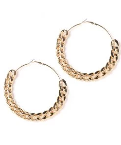 FashionNob Teddies & Babydolls Chained To You Hoop Earrings - Gold