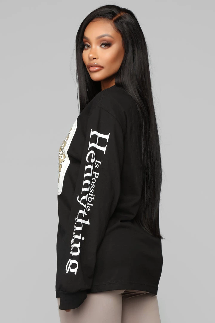 Fashion Nova Teddies & Babydolls Hennything Is Possible LS Top - Black 4 Fashion Nova Teddies & Babydolls Hennything Is Possible LS Top - Black