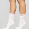 Fashion Nova Just Leave Me Alone Socks - White/Pink Teddies & Babydolls
