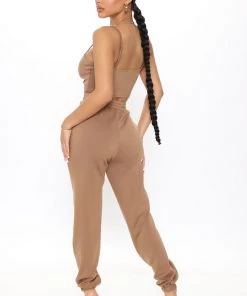 Mysite Easy Going Super Soft Jogger Set - Brown