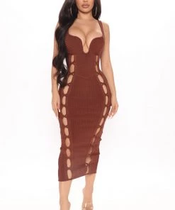 Mysite No Cuts Given Bandage Midi Dress - Brown