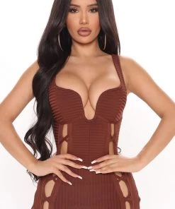 Mysite No Cuts Given Bandage Midi Dress - Brown