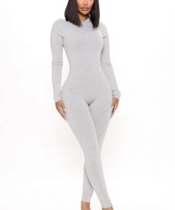Fashion Nova Maribel Snatched Jumpsuit - Heather Grey New Today