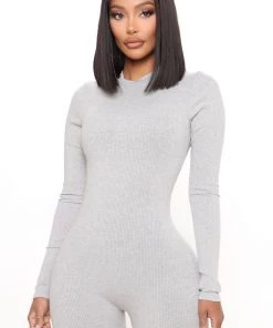 Fashion Nova Maribel Snatched Jumpsuit - Heather Grey New Today