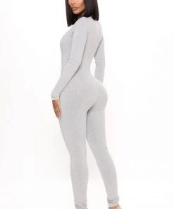 Fashion Nova Maribel Snatched Jumpsuit - Heather Grey New Today