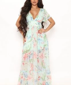 Mysite Trips To Thailand Maxi Dress - Mint/combo