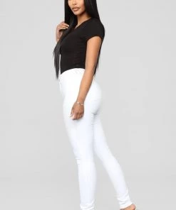 Mysite New Today Classic High Waist Skinny Jeans - White