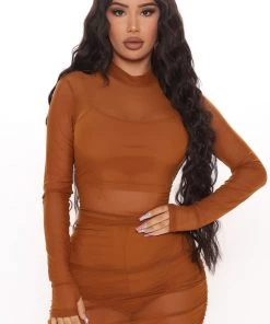 Fashion Nova DRESSES Free Bird Midi Dress - Brown
