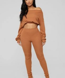 Fashion Nova Soft Feelings Sweater Pant Set - Cognac SETS