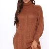 Fashion Nob DRESSES Knit Decision Sweater Mini Dress - Cognac