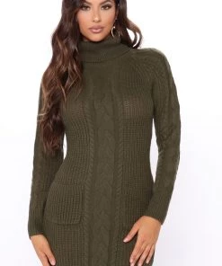 Fashion Nova Cozy Season Sweater Midi Dress - Hunter DRESSES