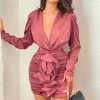 Mysite New Today All Ruffled Up Satin Mini Dress - Mauve