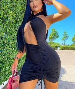 Fashion Nob NEW IN Always Out Ruched Mini Dress - Black