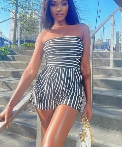 Mysite New Today Anchors Up Striped Romper - Black/White