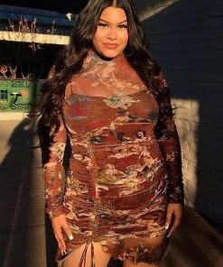 Fashion Nob Influencer Looks Angelic Moments Ruched Mini Dress - Brown/combo