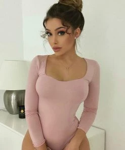 FashionNob New Today Anything But Square Long Sleeve Bodysuit - Blush
