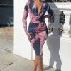 Fashion Nob Artistic Side Midi Dress - Mauve/Navy DRESSES