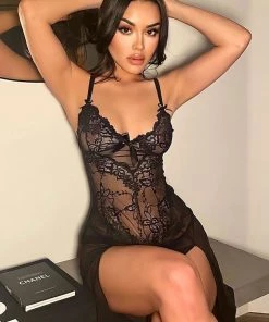 Fashion Nob Best You Ever Had Lace Sleep Gown - Black