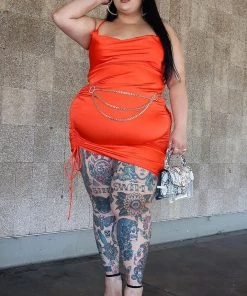 FashionNob DRESSES Bring Your Game Satin Mini Dress - Orange