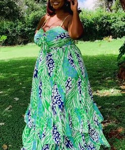 Mysite Brunch In Bali Maxi Dress - Green/combo New Today