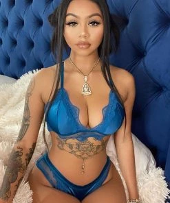 FashionNob Influencer Looks Call Me Over Lace Garter 2 Piece Set - Blue