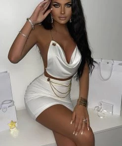 FashionNob Chained Up Skirt Set - White