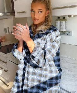 FashionNob Checkin' In Oversize Flannel Top - Navy Teddies & Babydolls