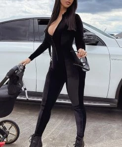 FashionNob Chocolate Dream Velvet Jumpsuit - Black