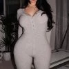 Fashion Nova Come And Chill Jumpsuit - Heather Grey