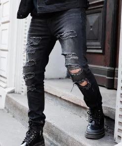 Mysite Crater Skinny Destroyed Jeans - BlackWash New Today