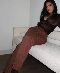 Mysite Crossover Color Straight Leg Jeans - Chocolate