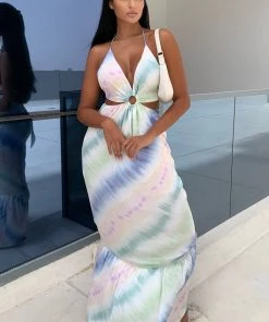 Mysite DRESSES Delaney Satin Maxi Dress - Mint/combo