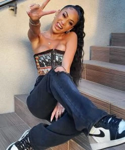 Fashion Nova Distressed Crossover Straight Leg Jeans - Black