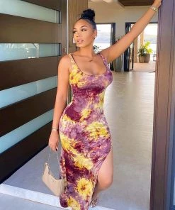 Mysite NEW IN Don't Let Her Go Tie Dye Dress - Brown