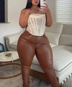 Fashion Nova Double Dare Faux Leather Pants - Camel