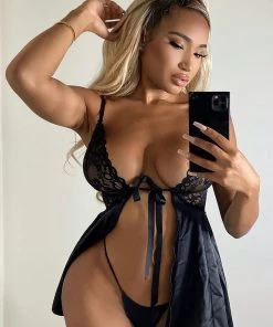 Fashion Nob Dreamy Nights Lace Babydoll Set - Black