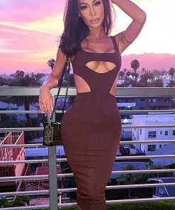 Fashion Nova Eva Snatched Midi Dress - Chocolate