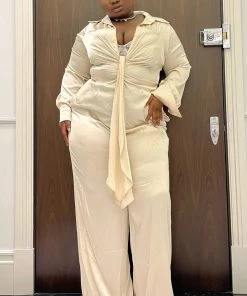 Fashion Nova Influencer Looks Fabulosity Stretch Satin Jumpsuit - Champagne