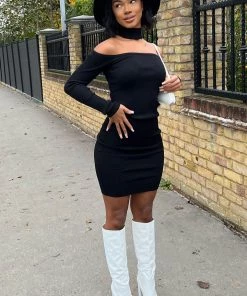 Fashion Nob Fall Temptation Sweater Midi Dress - Black DRESSES