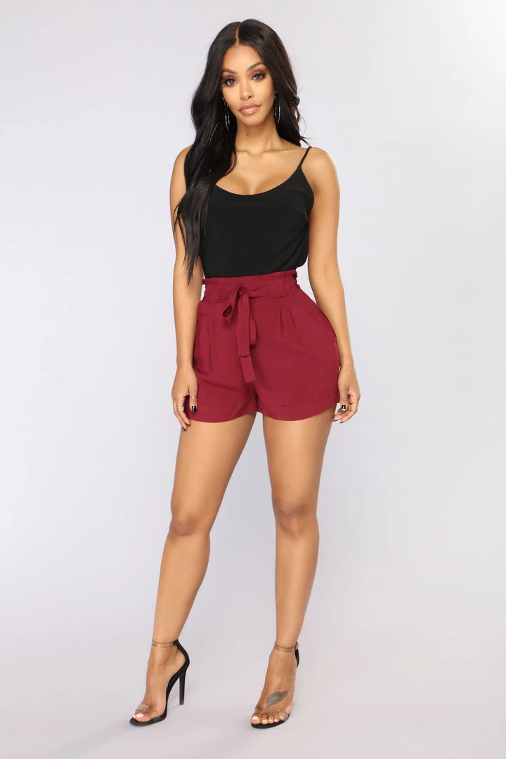 Mysite Rosie Tie Waist Shorts - Burgundy New Today 2 Mysite Rosie Tie Waist Shorts - Burgundy New Today