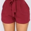 Mysite Rosie Tie Waist Shorts - Burgundy New Today