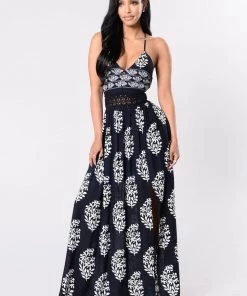 Mysite New Today Holy Slit Dress - Navy