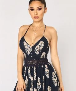 Mysite New Today Holy Slit Dress - Navy/Taupe