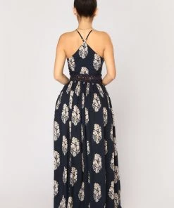 Mysite New Today Holy Slit Dress - Navy/Taupe