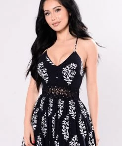 Mysite New Today Holy Slit Dress - Navy