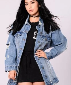 Fashion Nob Miss Stressed Denim Jacket - Medium Wash Influencer Looks